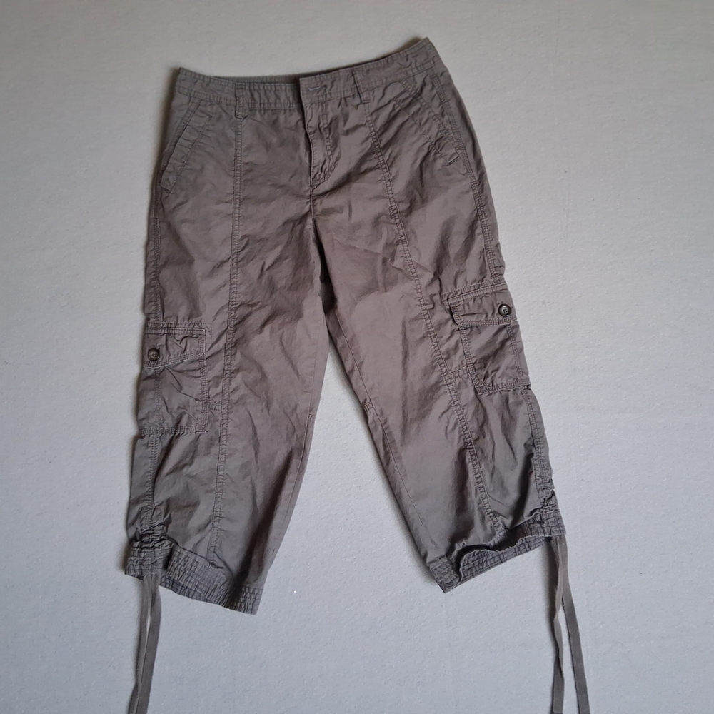 MERONA Women's Gray/ Taupe  Sz 10 Cargo Capris with Drawstring Hems